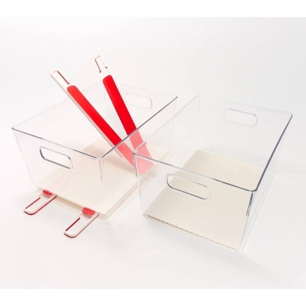 Cella Set of‎ 2 Clear Sliding Drawer Cabinet Bins w/ Silicone Liners White Linen